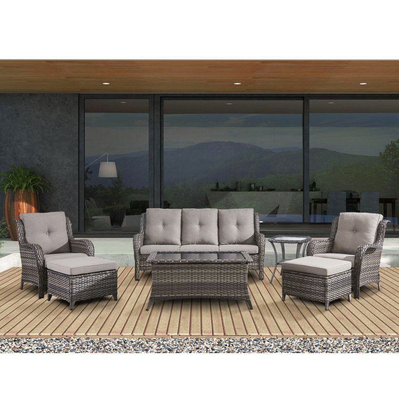 Bonia Wicker 5 - Person Patio Conversation Set with Cushions, Gray, Gray