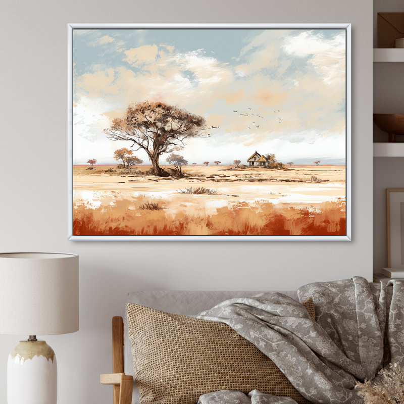 Paysage africain sauvage sur toile, Cadre flottant blanc, H 24 po x l 32 po x P 1 po