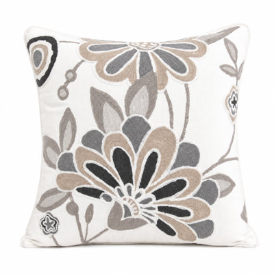Flora Embroidered Cotton Reversible Throw Pillow