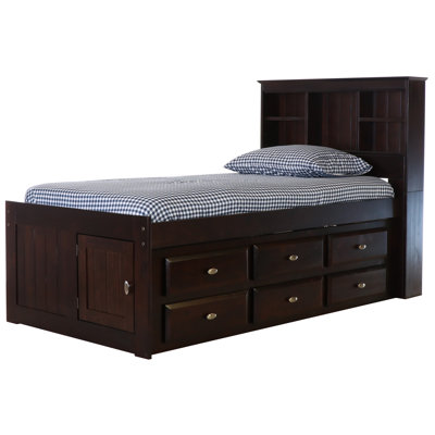 Ornette Solid Wood Bed with Bookcase and 12 Drawers