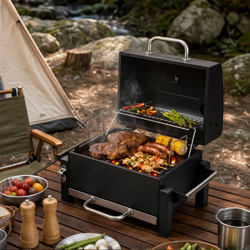 Barbecue au charbon de table portatif 21 po avec petite cheminée pour la cuisine extérieure
