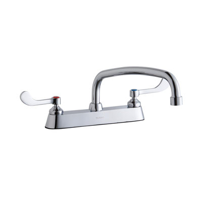 8" Centerset with Exposed Deck Faucet with 12" Arc Tube Spout 4" Wristblade Handles Chrome