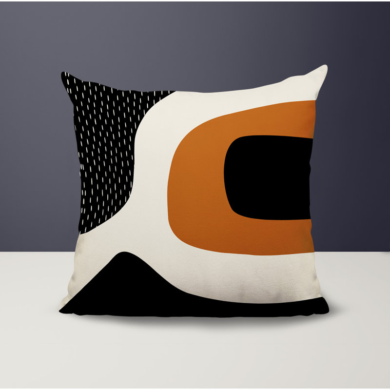 Coussin carré intérieur / extérieur pia, H 17 po x l 17 po, Burnt Orange/Black/Off-White