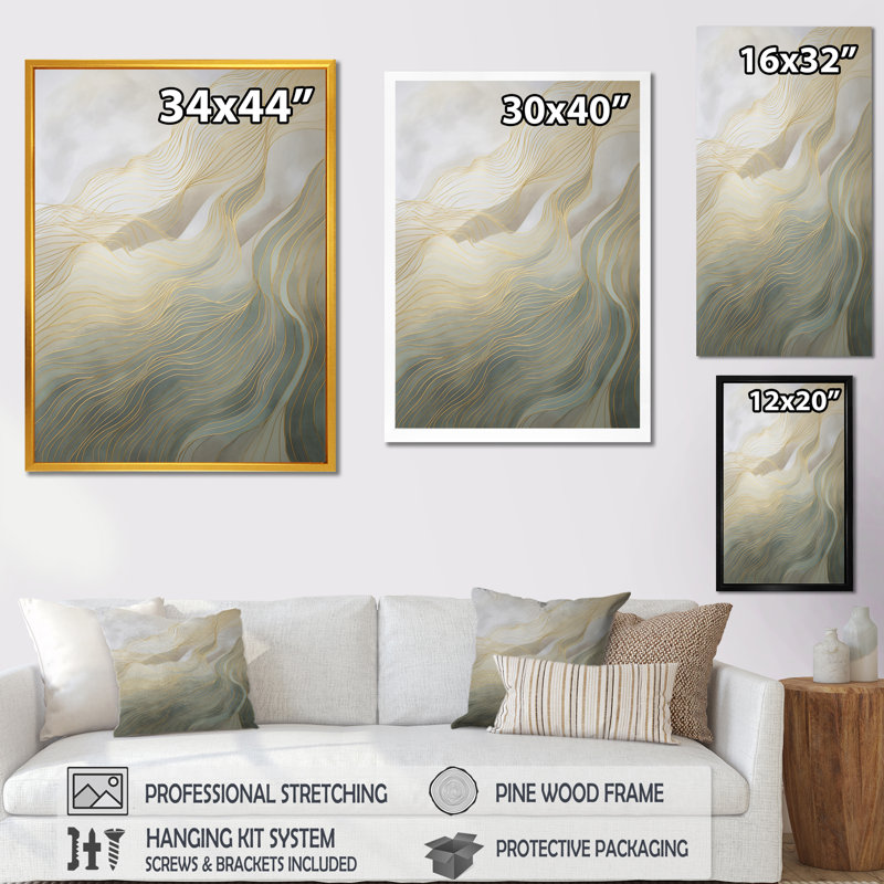«Gold and Gray Line Art In Motion I», impression sur toile or et gris I Motion, Cadre photo noir, H 20 po x l 12 po x P 1 po