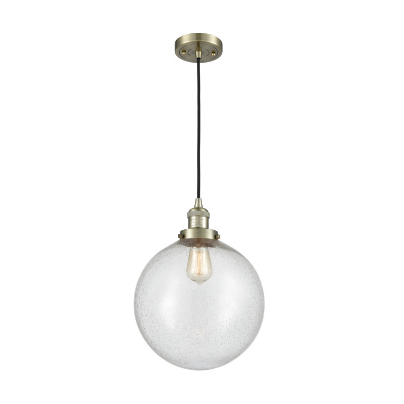 Luminaire sphère suspendu 1 lumières simple Lorene, DEL, Grainé, Laiton antique