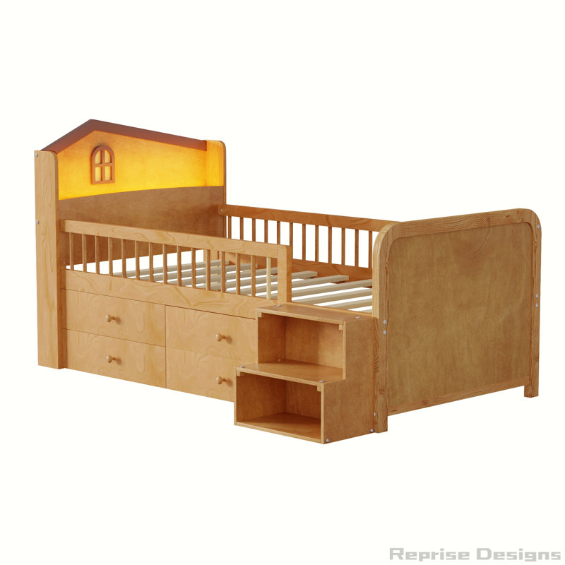 Lit mezzanine en bois avec lumières DEL, Naturel