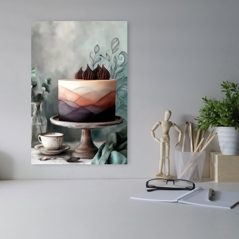 Aquarelle, gâteau de montagne, paysage délicat, paysage rêveur, art mural, 18" H x 12" W