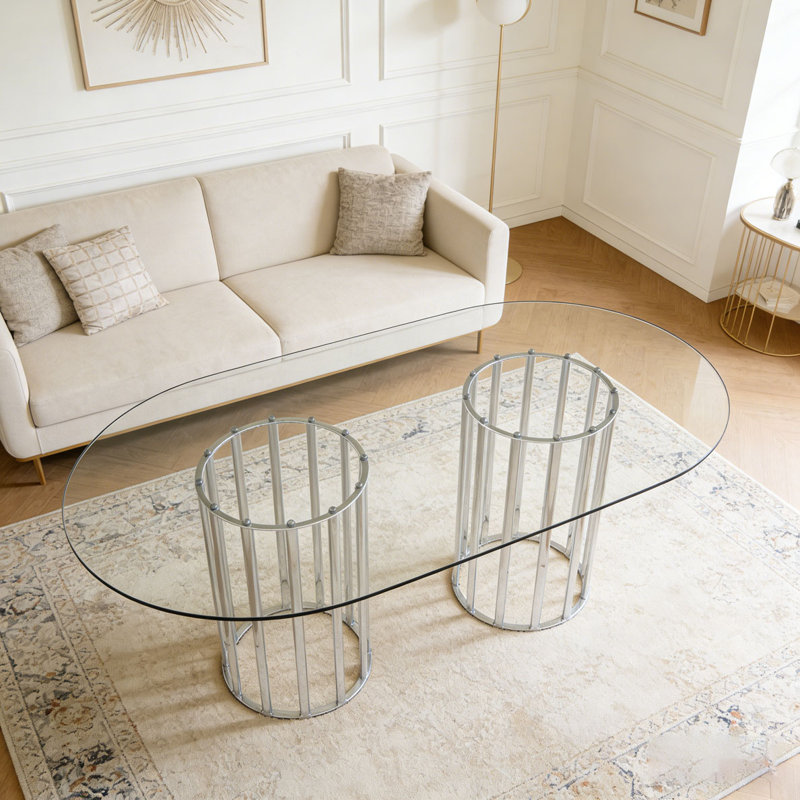 71 inch oval tempered glass dining table, Silver