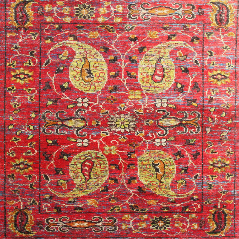 Tapis jaune/orange traditionnel Morissette, Carré 7 pi
