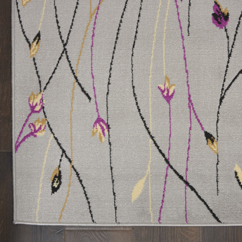 Aratrika Floral Gray Area Rug, Runner 2'3" x 7'6"