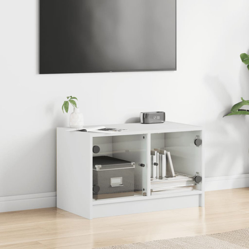 TV Cabinet with Glass Doors 68x37x42 cm, White