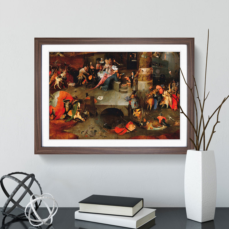 The Temptation of St Anthony by Hieronymus Bosch - Picture Frame Painting, Walnut Framed, 48cm H x 65cm W x 2cm D