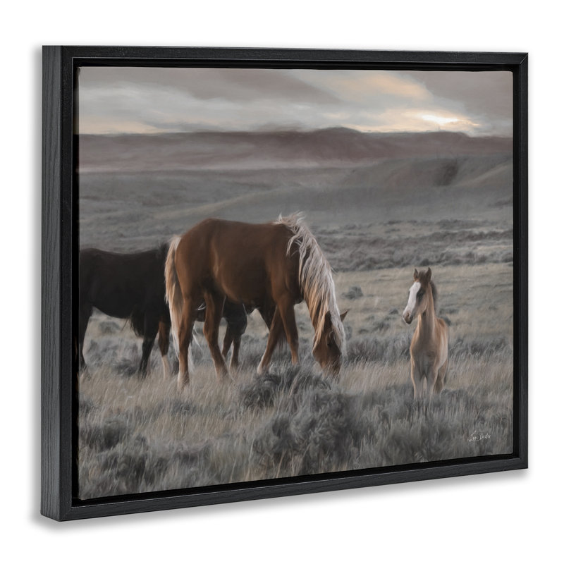 Art mural sur toile flottant Country Horses in Valley par Lori Deiter, Cadre flottant noir de jais, H 17 po x l 21 po