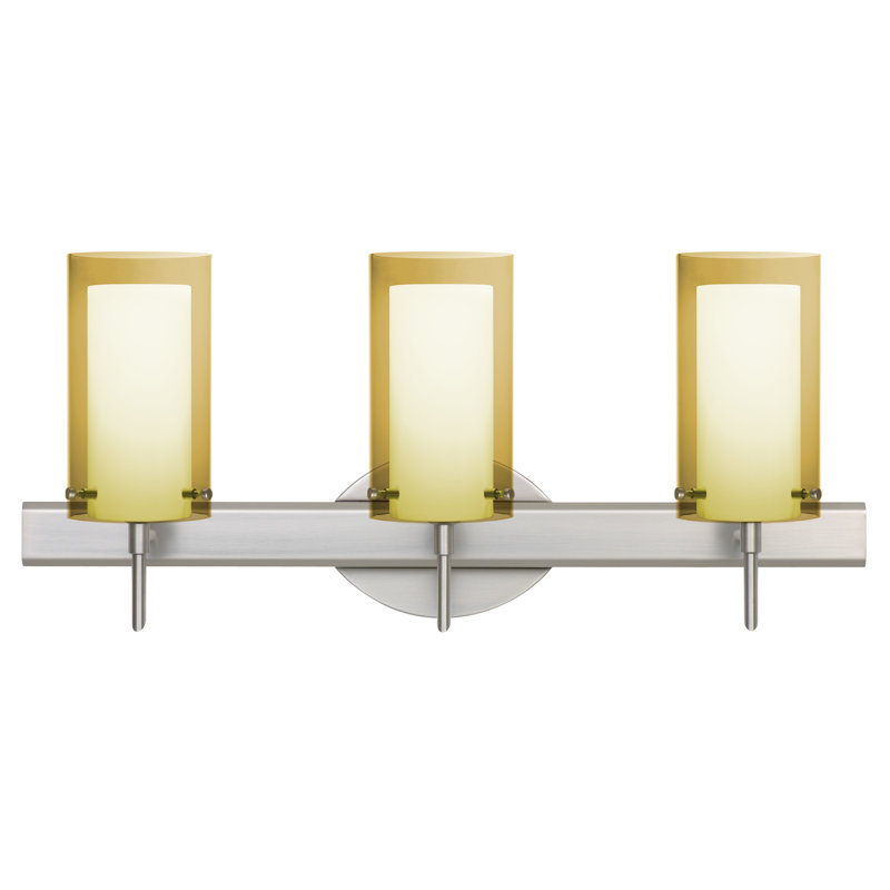 Éclairage pour meuble-lavabo 3 lumières Morena, Nickel satiné, Armagnac transparent / opale