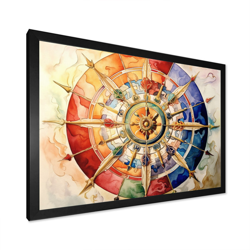 La roue religieuse du dharma sur toile, H 24 po x l 32 po x P 1 po, Cadre photo noir