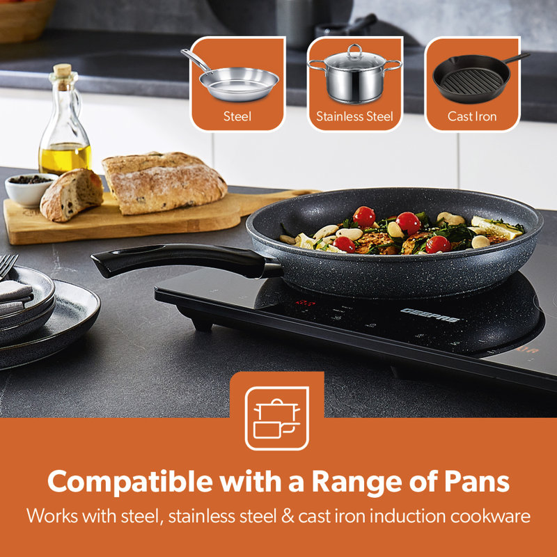 GEEPAS Double Induction Cooker, 2800W – Digital Induction Hob w/LED Touch Display & Timer, Temperature Settings, Black Frosted Glass Panel, Safety Lock – 2 Year Warranty