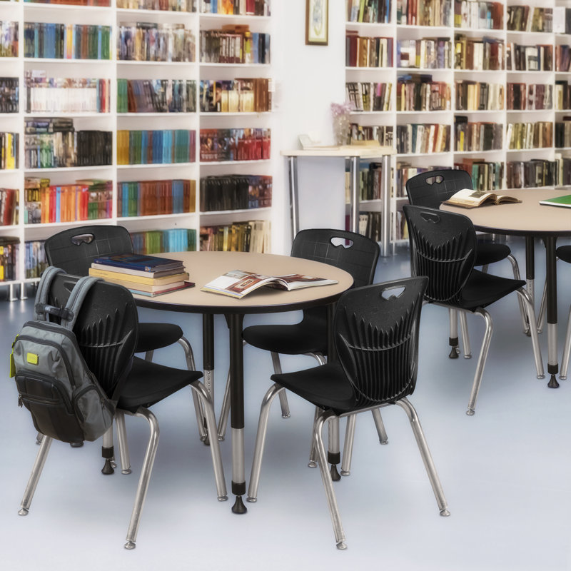 Kee Mobile Round Breakroom Table and Chair Set, 34" H x 36" L x 36" W, Black, Cherry/Chrome/Black