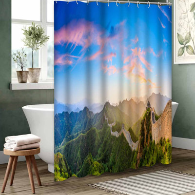 Blue Waterproof Shower Curtain,Shower Curtains for Bathroom with 12 Hooks