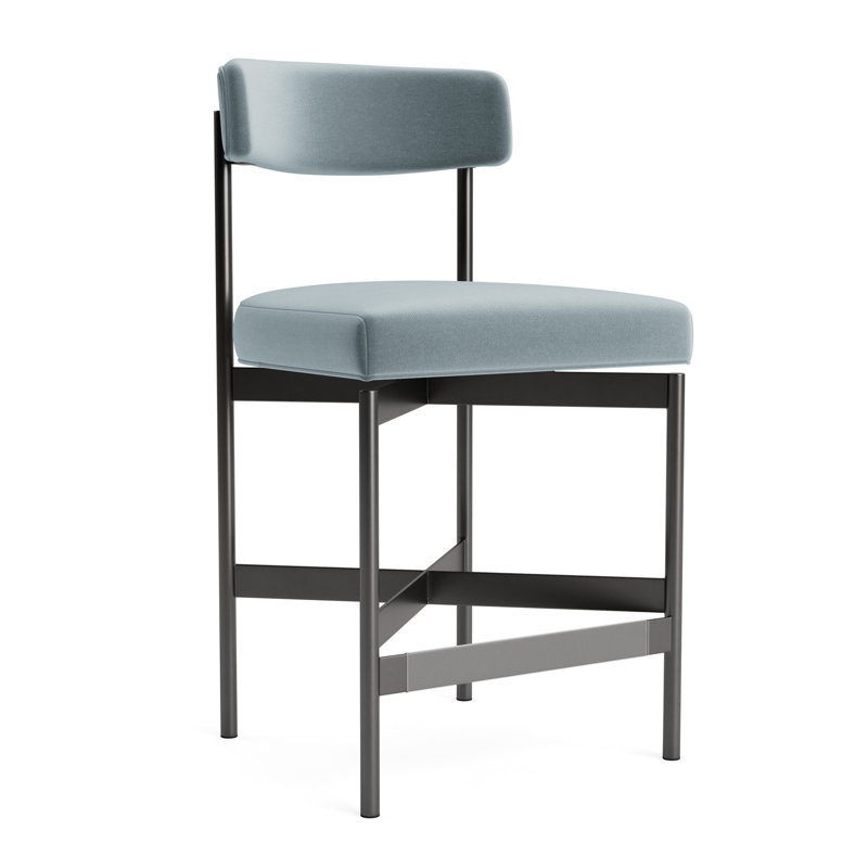 Remy Bar Stool, Counter Stool (25” Seat Height), Performance Velvet - Harbor, Pewter
