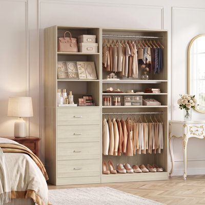 Welles Closet System with Wood Drawers, Hanging Rods