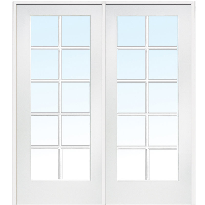 60 in x 80 in Primed MDF 10-Lite Clear Glass Prehung Interior French Door