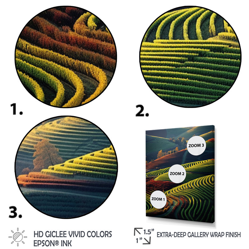 Reproduction d'art sur toile Scenic Dynamic Vineyard III - Landscape & Nature, Cadre photo noir, H 32 po x l 16 po x P 1 po