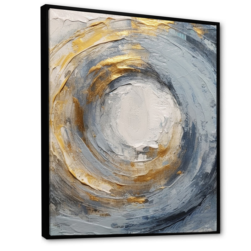 «Gold and Blue Vibrant Spirals IV - Abstract Spirals», art mural encadré, H 20 po x l 12 po, Reproduction avec cadre flottant