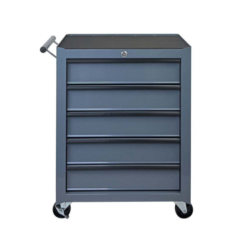 Coffre à outils durable en métal avec 5 tiroirs, glissières à roulement à billes et conception compacte pour un rangement et une mobilité efficaces
