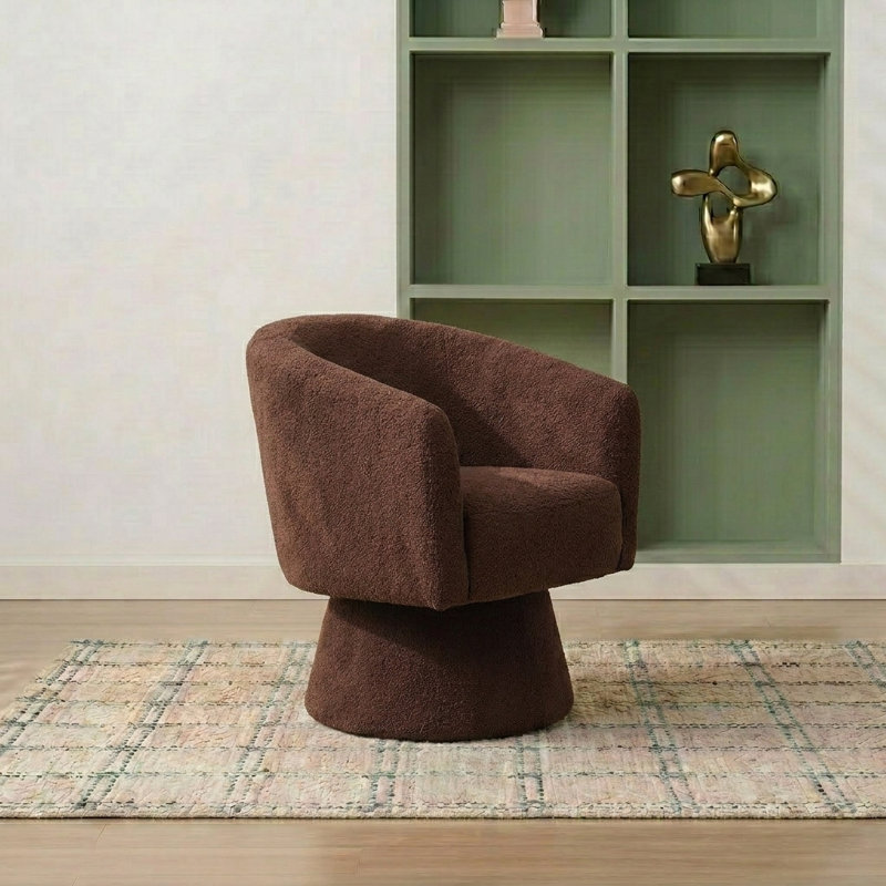 Caleigha Fabiola 27.9'' Swivel Barrel Chair, Polyester brun