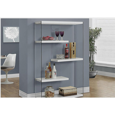 5-tier bright white strip shelf bookcase with glass side panels, modern bookcase, suitable for home or office use
