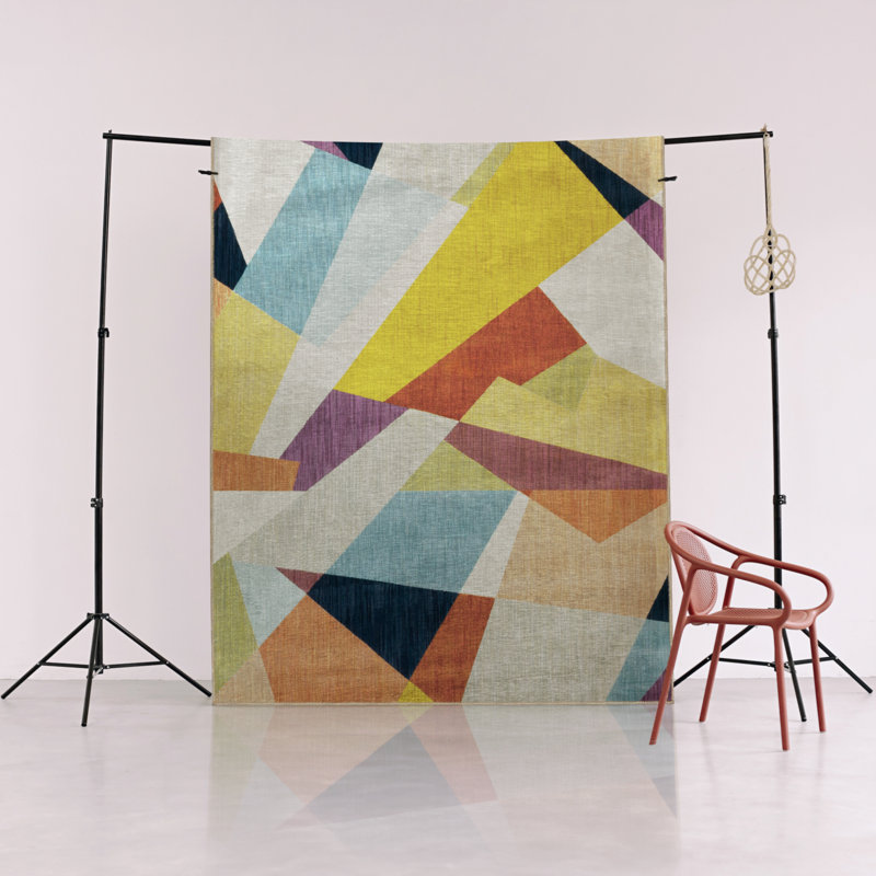 Tapis décoratif moderne multicolore à motif géométrique mixte, Rectangle 4 pi x 5 pi 11 po
