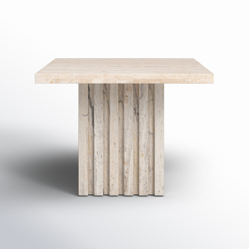 Pristina Tall Square Marble Accent Table, Beige