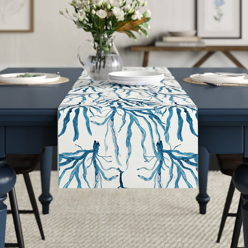 Marrero Floral Table Runner, Sky Blue, 90" L x 16" W