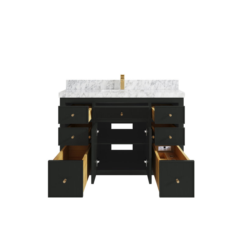 48 po X P 22 po D Sonoma, 2 IN Carrara Marble, Matte Black
