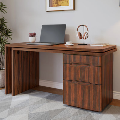 Modern 90" L Shaped Desk In Walnut With 3 Drawers And 360 Rotation, Great For Home Or Office Use Walnut, Wood For Space Design