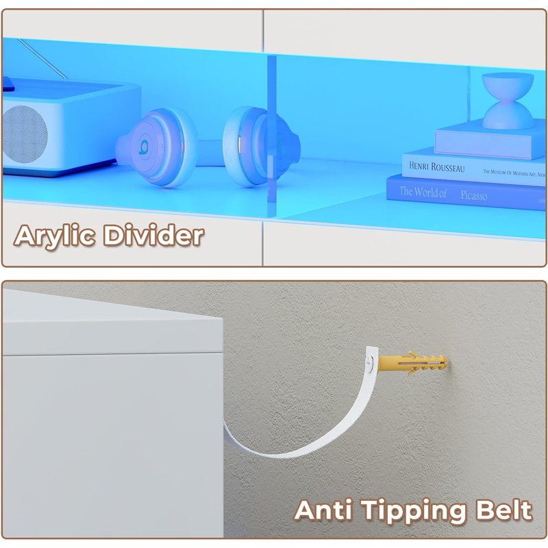 9 Drawer Dresser For Bedroom With Led Lights, Large Chest Of Drawers Handle Free, Modern Long Dressers With Charging Station,for Living Room,cloakroom,entryway