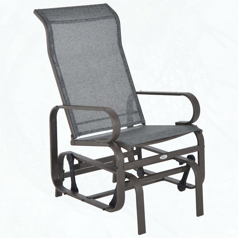 Single Outdoor Glider Chair with High Back, Mesh Fabric, and Lightweight Build, Brown