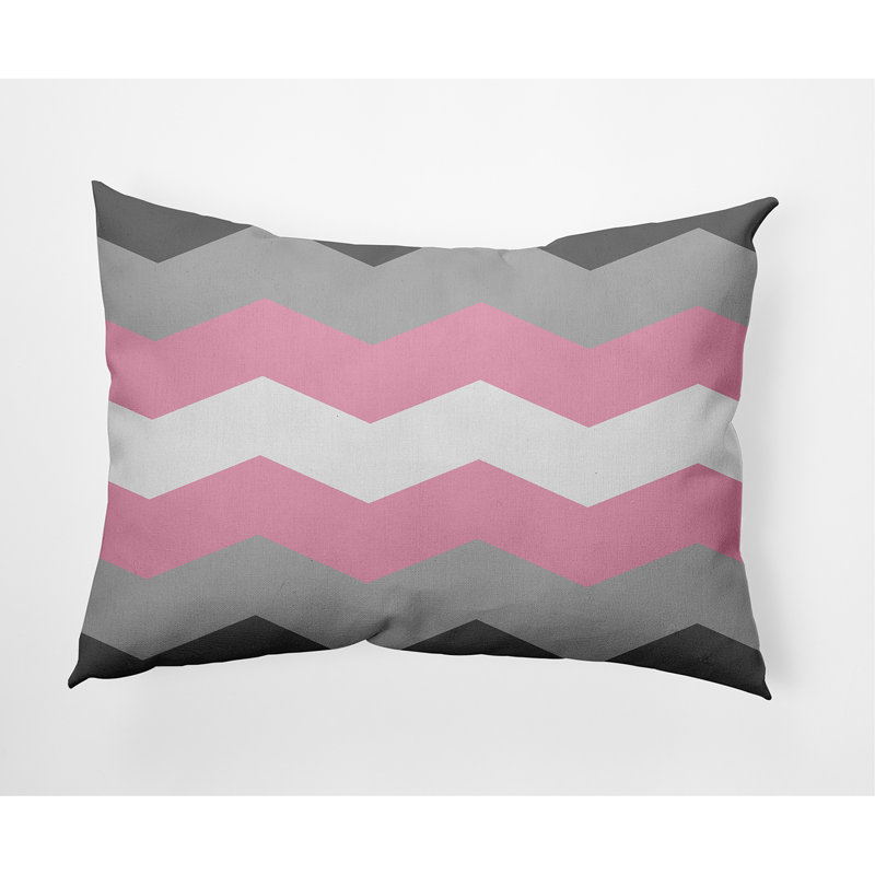 Chevron Outdoor Reversible Throw Pillow, Pink/Gray