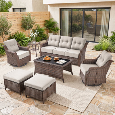 Craftedcane 7-Pieces Outdoor  PE Wicker Patio Conversation Set With 6" Thickness Cushions