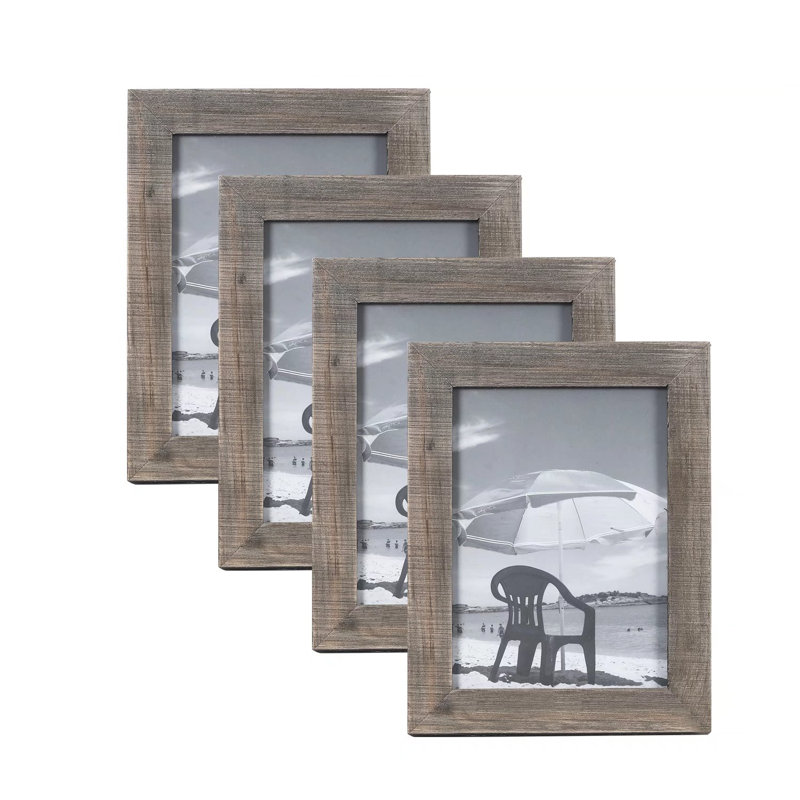 Ensemble de 4 cadres à cadre simple en bois mat 5 "x 7" gris