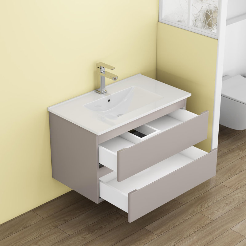 32" Wall-Mounted Luxury Bathroom Vanity, Gray