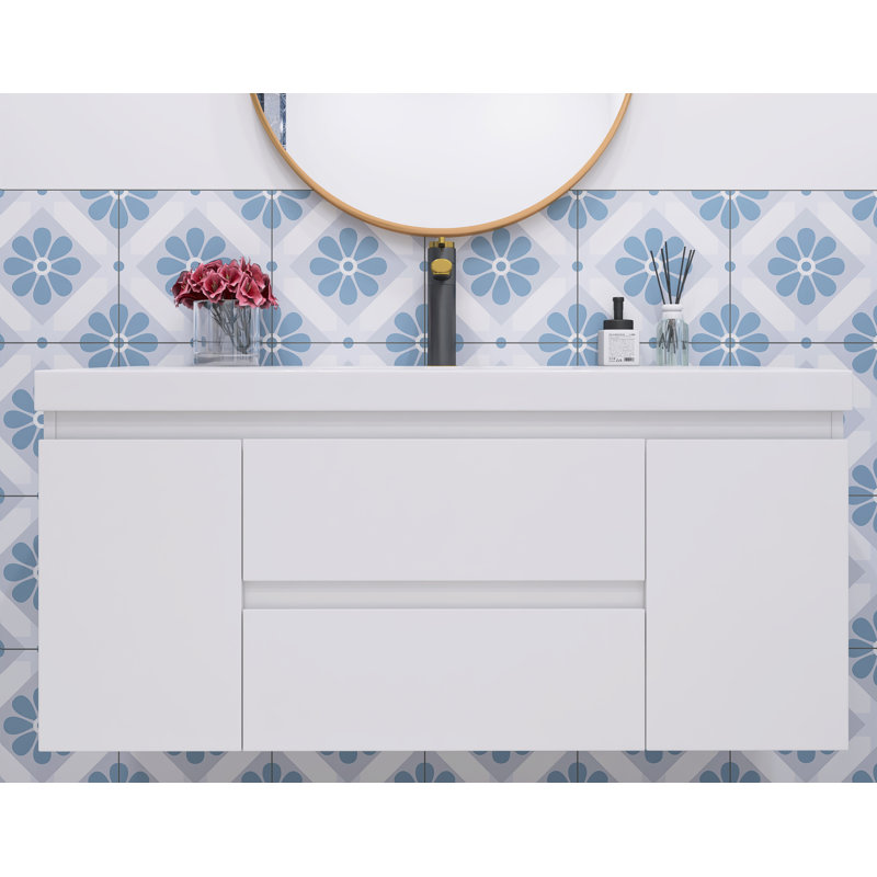 Meuble-lavabo mural simple 48 po avec plateau en marbre Loistine
