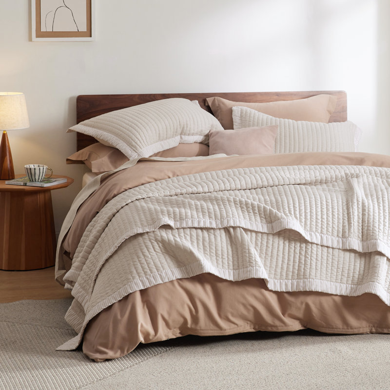 Bedspread Coverlet Lightweight Soft Quilt Bedding Set, Cal King + 2 King Pillow Sham, Linen Corduroy