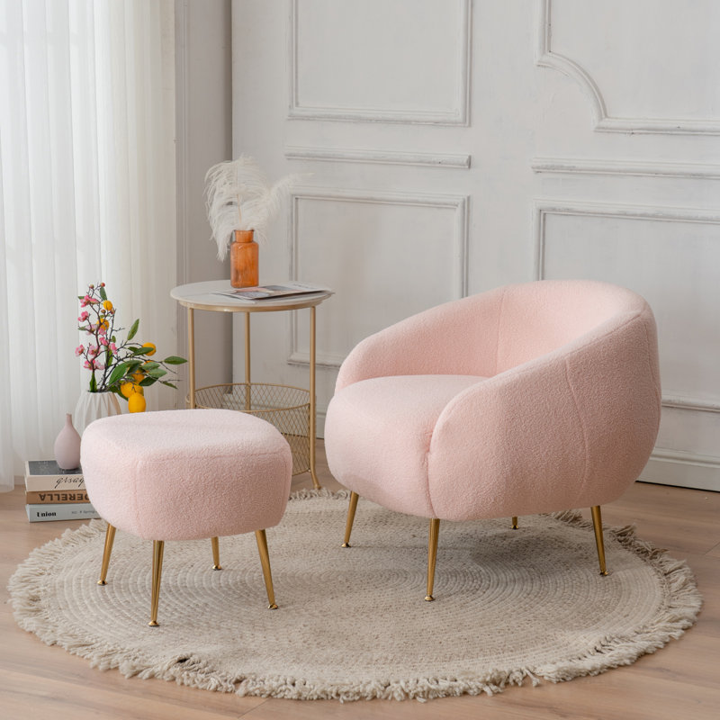 Fauteuil demi-tonneau avec repose-pieds Guerro, Fausse fourrure rose