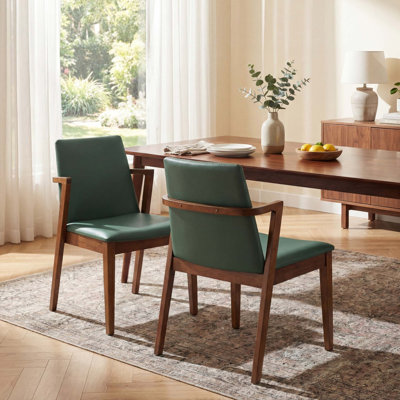 Mid-Century Modern Dining Chairs Set of 2 with PU Upholstery and Sturdy Rubber Wood Frame