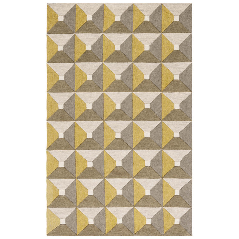 Gilderoy Geometric Hand Tufted Wool/Cotton Area Rug in Gold/Gray, Rectangle 5' x 8'