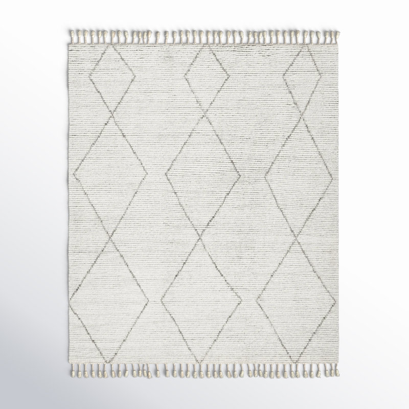 Ammil Hand-Knotted Trellis Cream/ Black Area Rug, Rectangle 8' x 10'