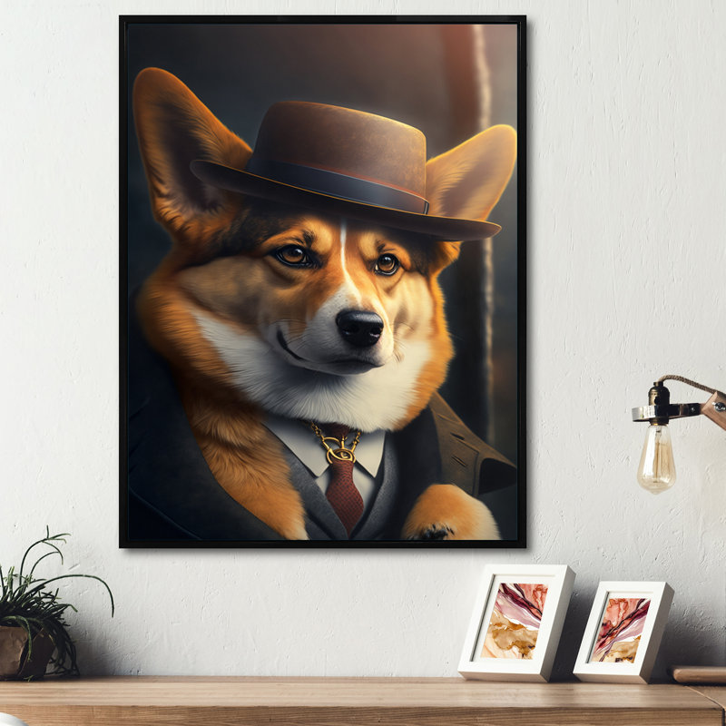 Corgi, H 20 po x l 12 po x P 1 po, Toile avec cadre flottant noir