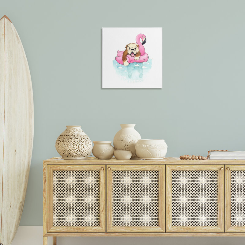 «Bulldog in Pool Float» par Geoff Allen, H 24 po x l 24 po
