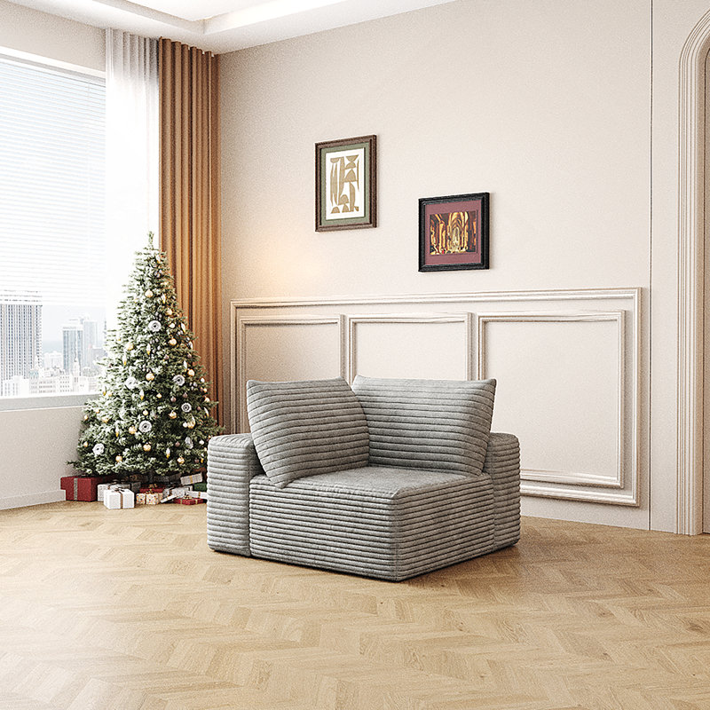 Canapé modulaire Cloud, canapé modulaire moderne avec siège profond, canapé rembourré pour la chambre à coucher du salon, aucun assemblage requis, gris (tissu en velours côtelé moelleux)